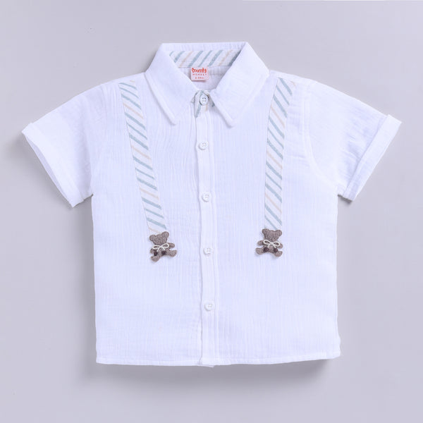 Cute Bear Muslin Shirt with Shorts - Sage