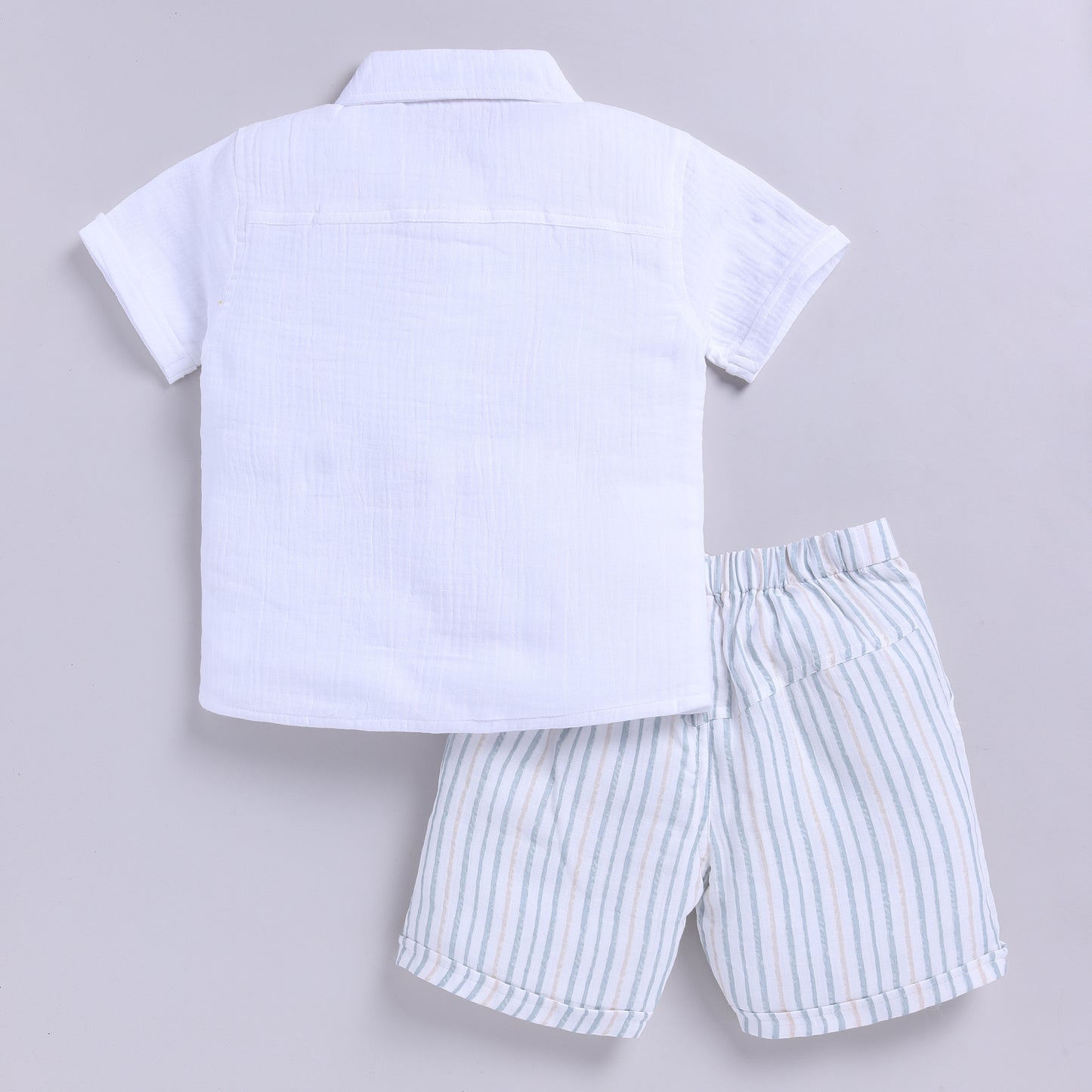 Cute Bear Muslin Shirt with Shorts - Sage