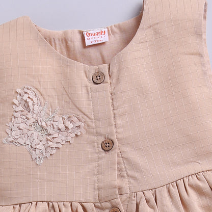 Beige 100% Cotton Frock with Butterfly Appliqué