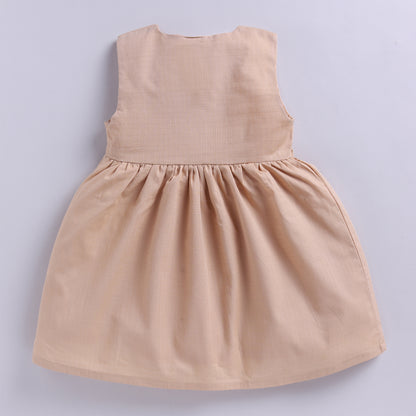 Beige 100% Cotton Frock with Butterfly Appliqué