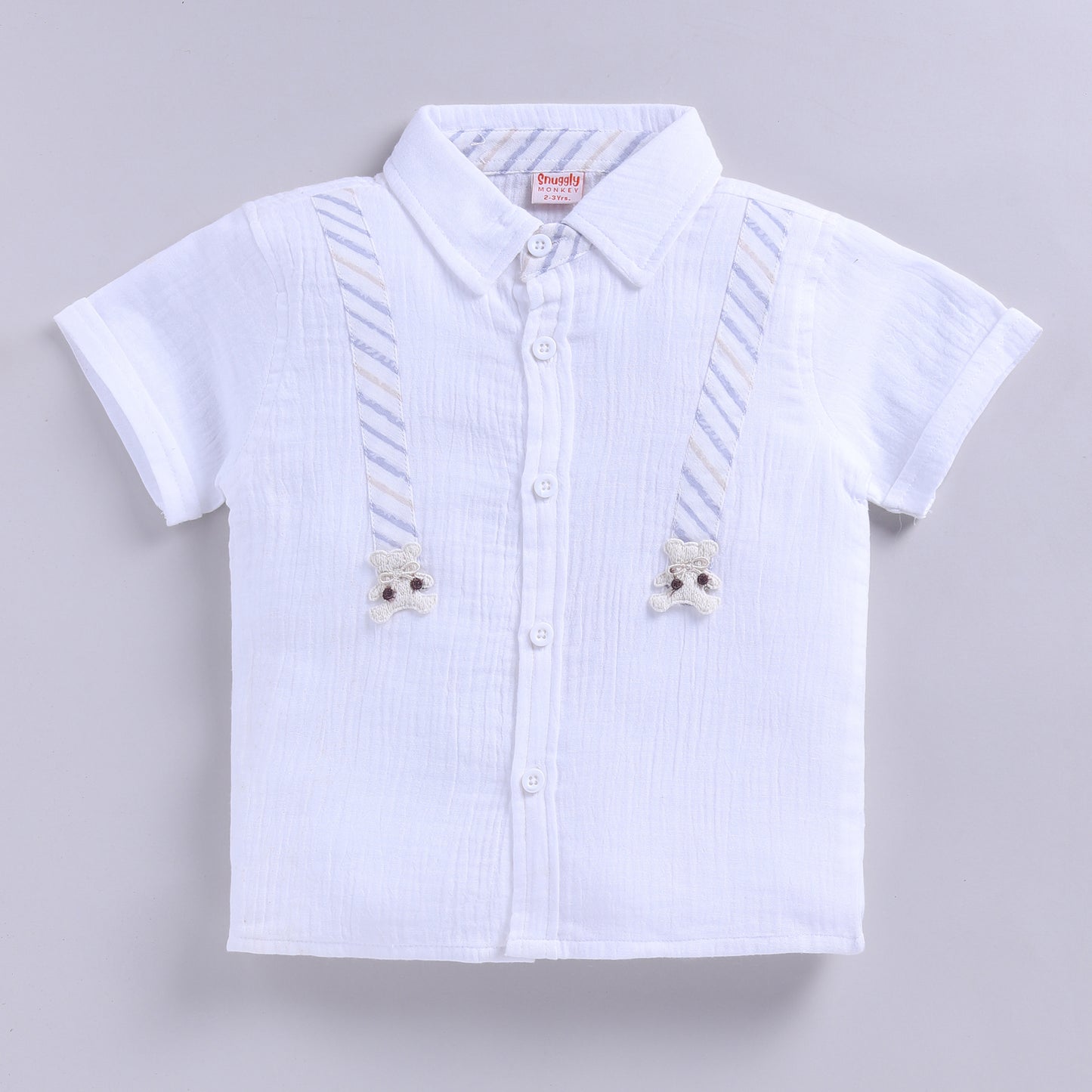 Cute Bear Muslin Shirt with Shorts - Blue