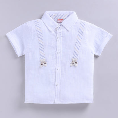 Cute Bear Muslin Shirt with Shorts - Blue