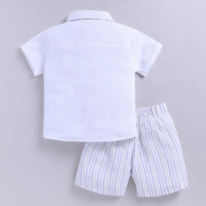 Cute Bear Muslin Shirt with Shorts - Blue