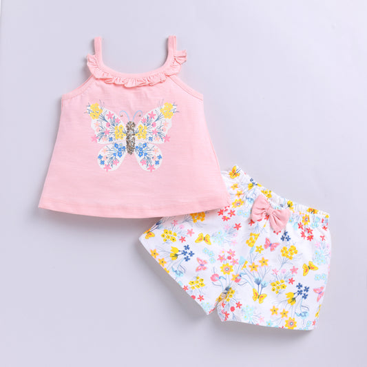 Butterfly Top with Shorts with Beads Embroidery