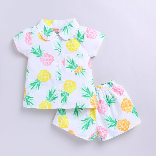 Pineapple Print Woven Shirt with Shorts