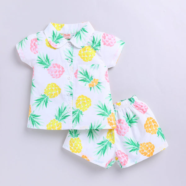 Pineapple Print Woven Shirt with Shorts