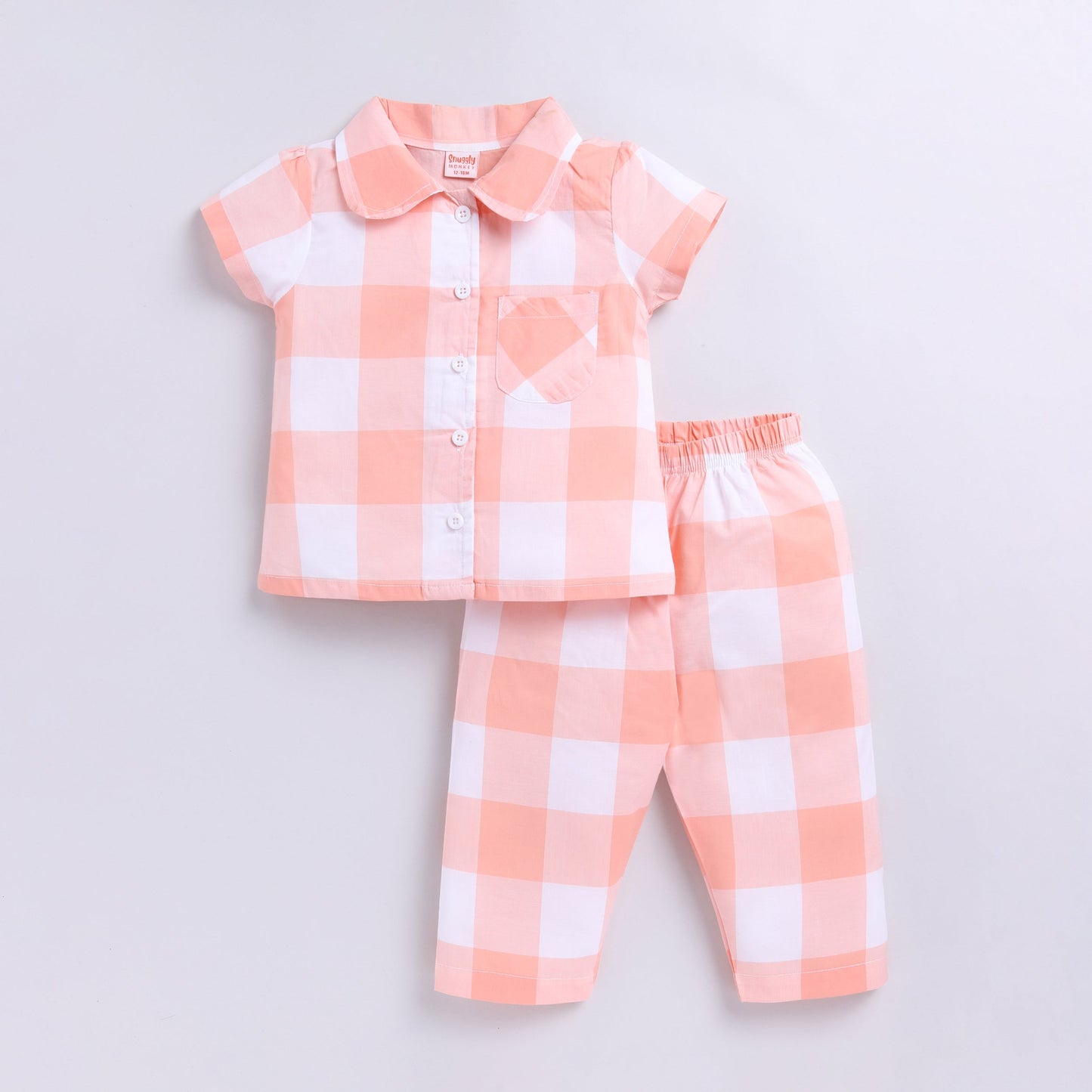 Checks Design Nightsuit Set - Peach