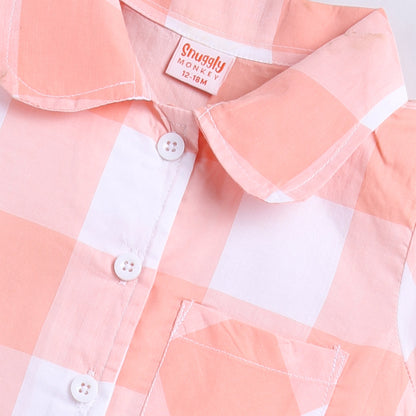 Checks Design Nightsuit Set - Peach