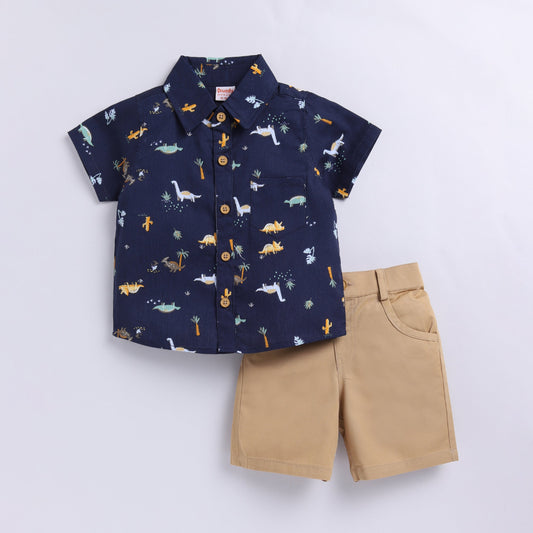 Dino Print Top with Shorts Set
