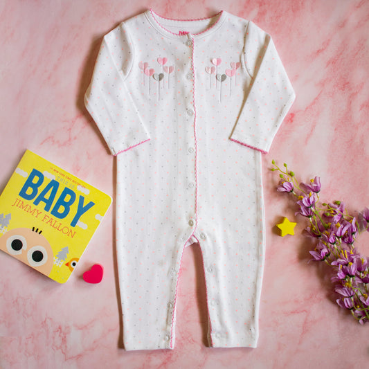 Heart Print Full Romper for Baby Girl