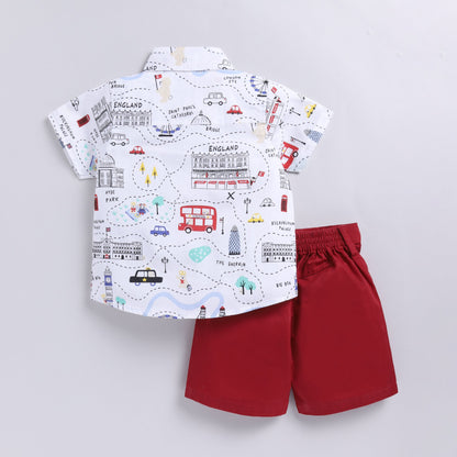 London City Print Shirt with Shorts Set