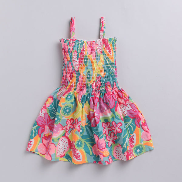 Floral Print Multicolour Smoking Frock
