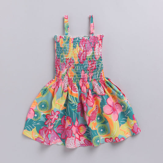 Floral Print Multicolour Smoking Frock