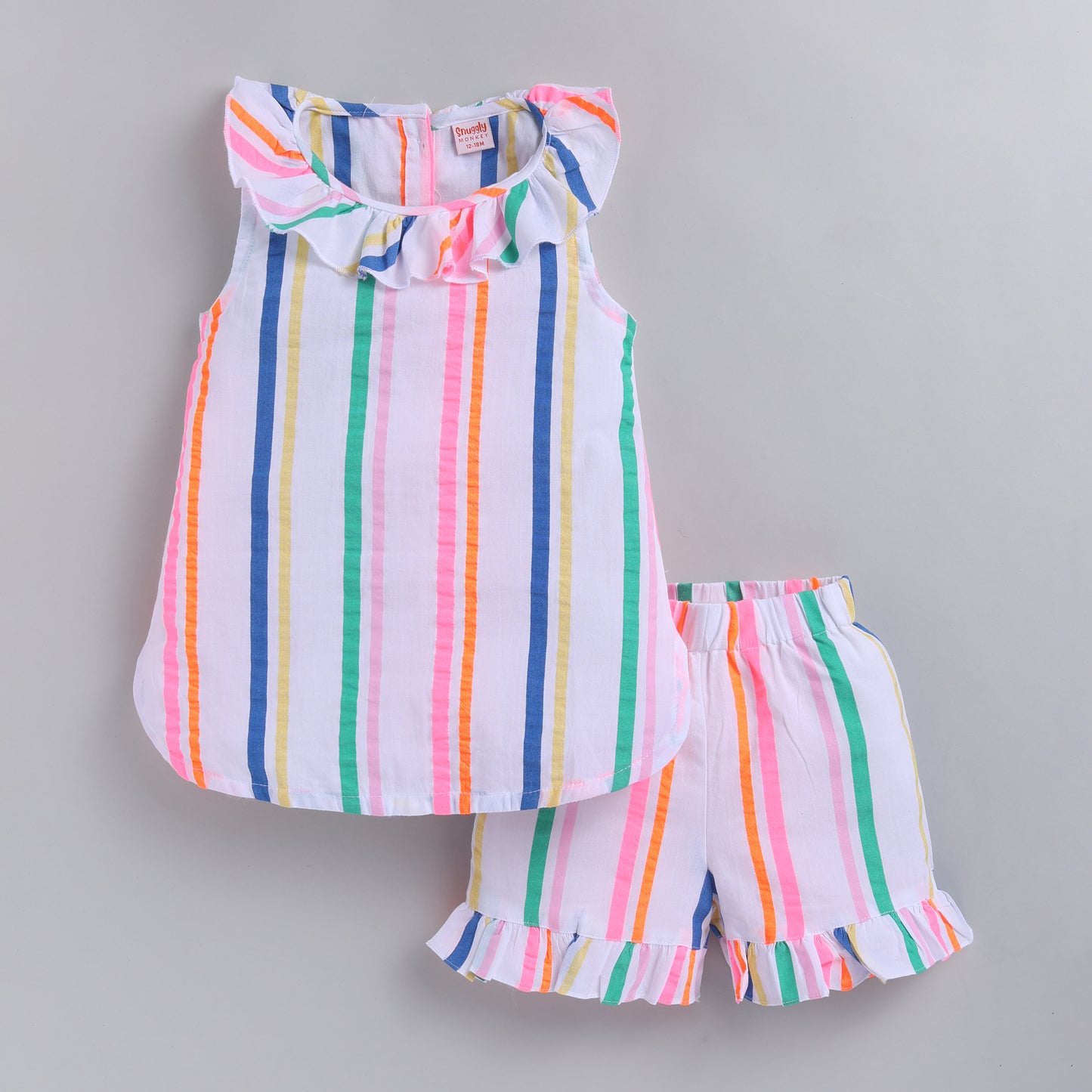 Rainbow Stripe Ruffle Collar Co-Ord Set for Babies & Kids