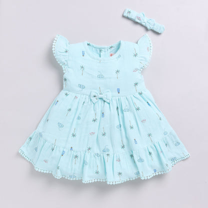 Blue muslin frock with matching hairband