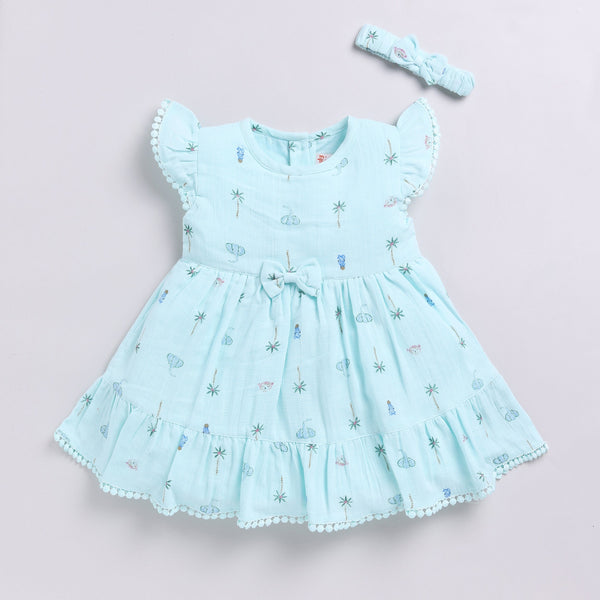 Blue muslin frock with matching hairband