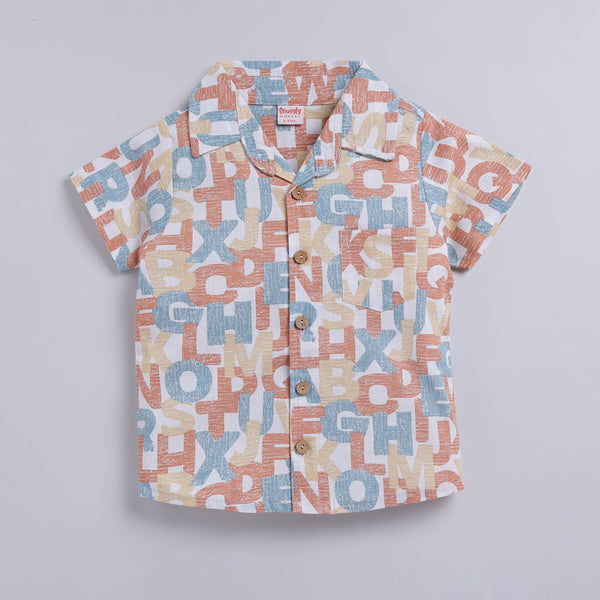 Alphabet print shirt with solid cotton shorts - Rust