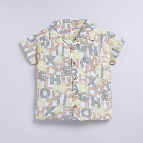 Trendy alphabet print shirt with solid cotton shorts - Beige