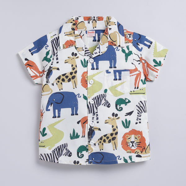 Jungle Animal Print Shirt & Shorts Set - Green