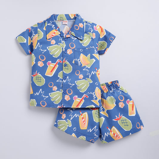 Blue Tropical Print Co-ord Set