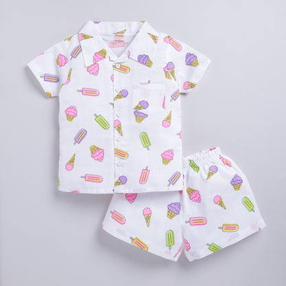 Vibrant Ice Cream Theme Top with Shorts