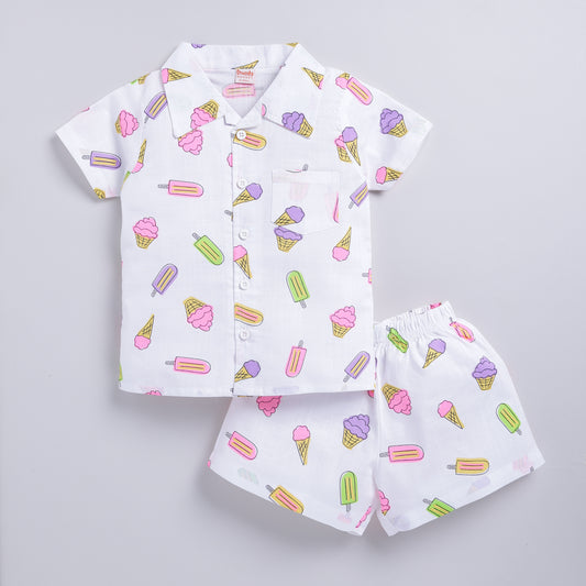 Vibrant Ice Cream Theme Top with Shorts