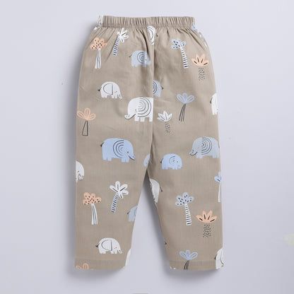 Elephant Safari Print Night Suit - Brown  (9-12M to 5-6Y)