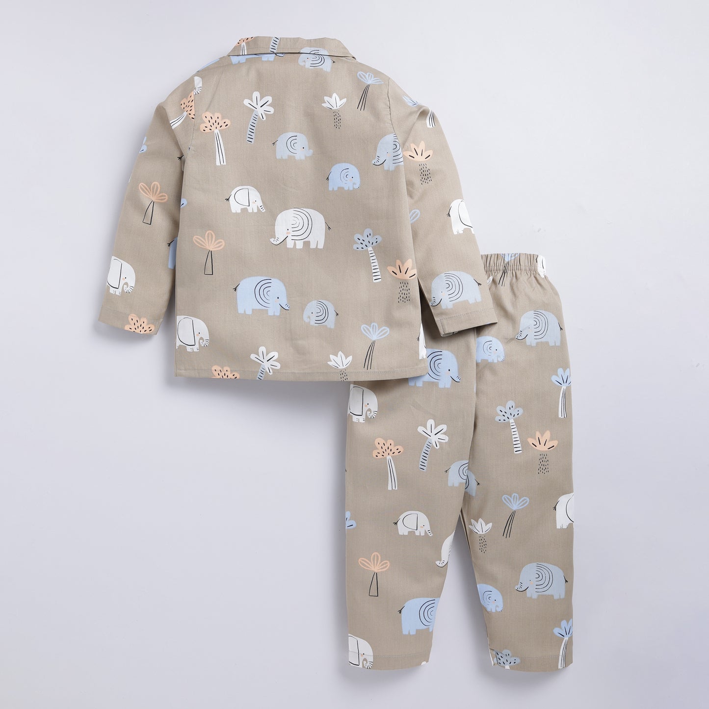 Elephant Safari Print Night Suit - Brown  (9-12M to 5-6Y)