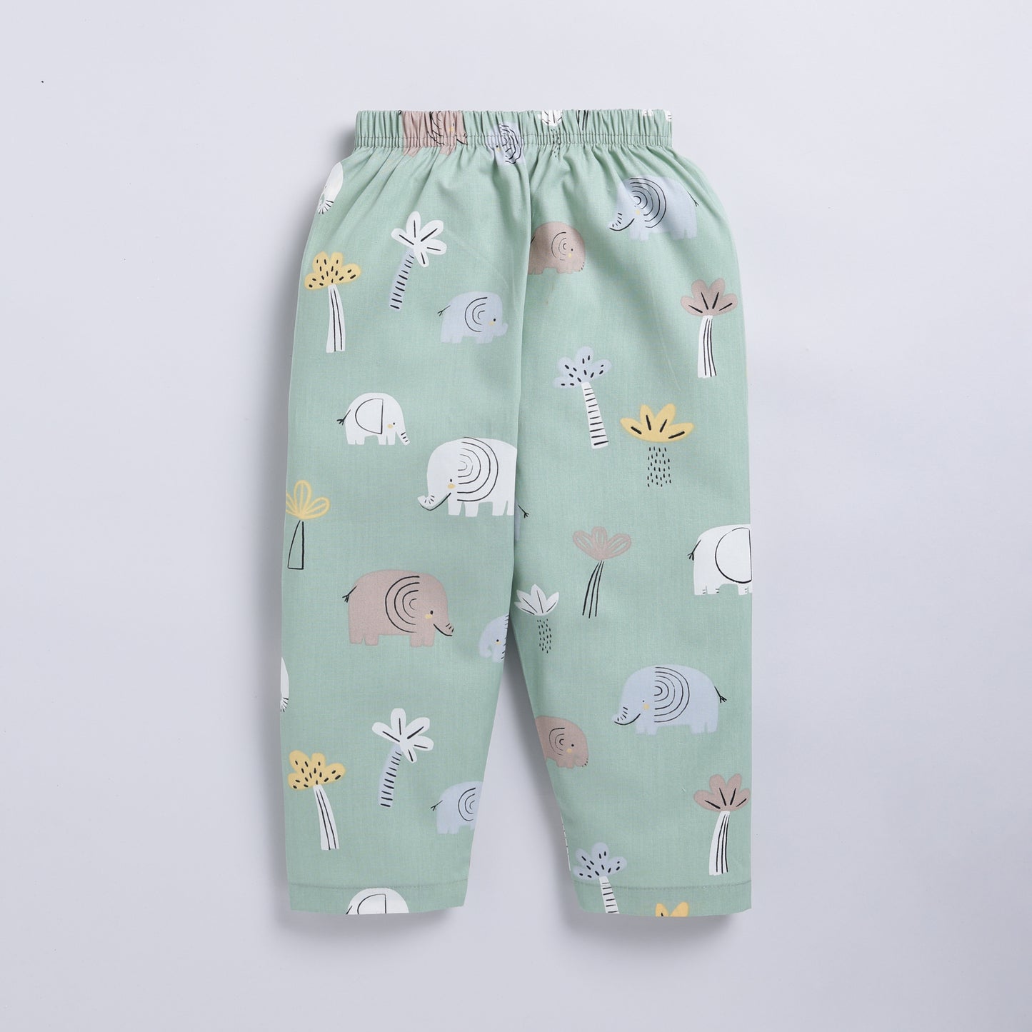 Elephant Safari Print Cotton Nightsuit Set - Green ( 9-12M to 5-6Y)