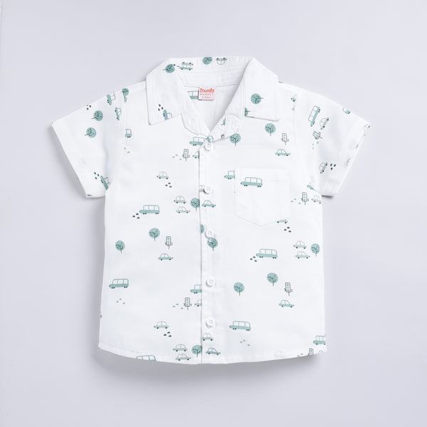 Teal Green 100% Woven Printed Shirt and Solid Shorts Set