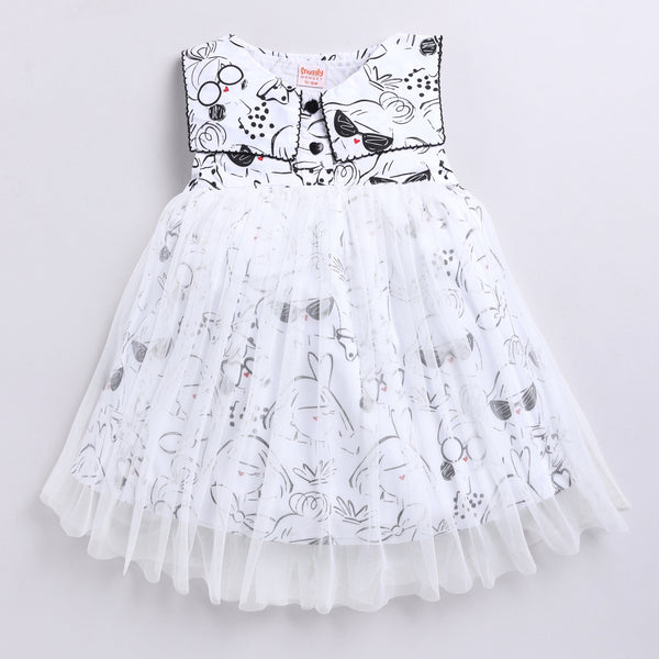 Sassy Girl Print Frock with Net Overlay