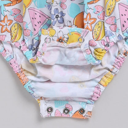 Cute Fruit Print Onesie with Lace & Bow