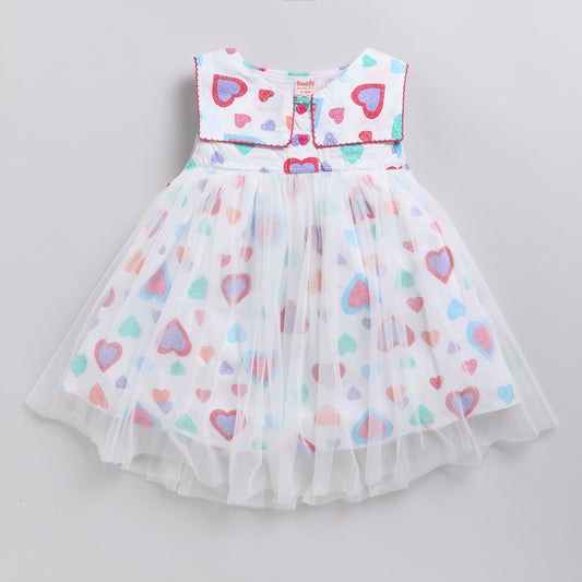 Heart Print Frock with Net Overlay