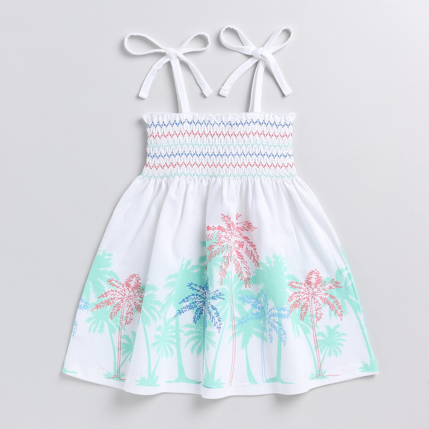 Cool Tropical Print White Smocking Frock