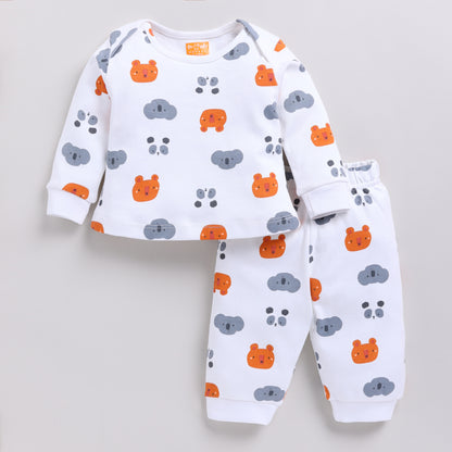 Cute Bear Print Full Sleeves Top with Pant Set