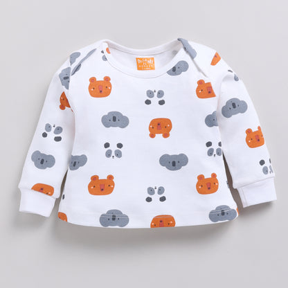 Cute Bear Print Full Sleeves Top with Pant Set