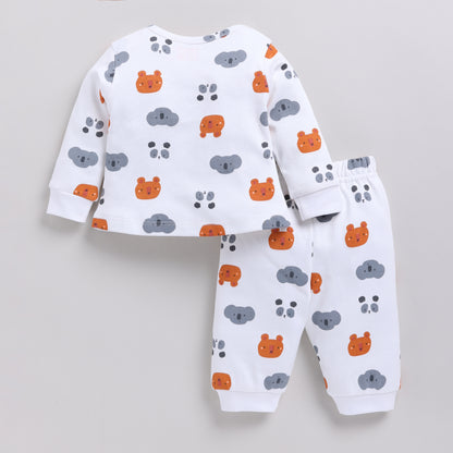 Cute Bear Print Full Sleeves Top with Pant Set
