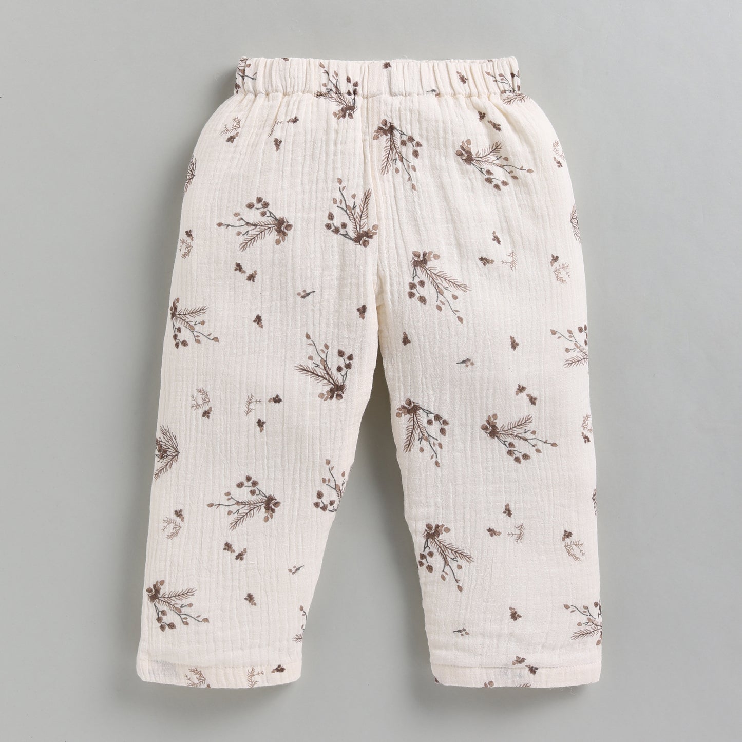 Muslin Cotton Full Floral Girls Nightsuit Set - Brown