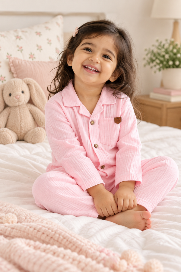 100% Cotton Muslin Night Suit Set - Blush Dream