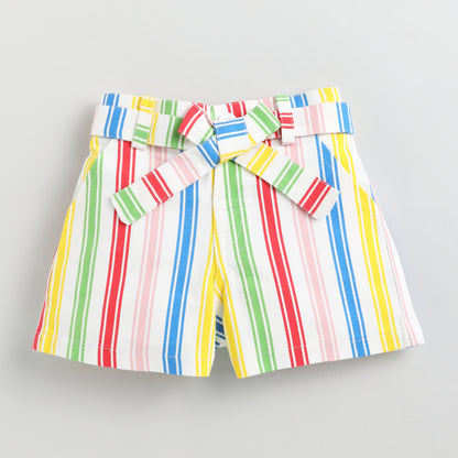 Stripe Textile Shorts with Belt