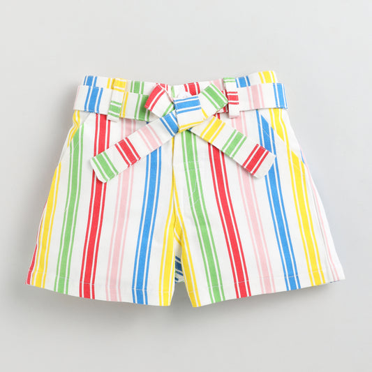 Stripe Textile Shorts with Belt