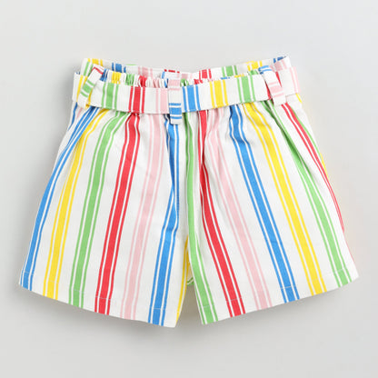Stripe Textile Shorts with Belt