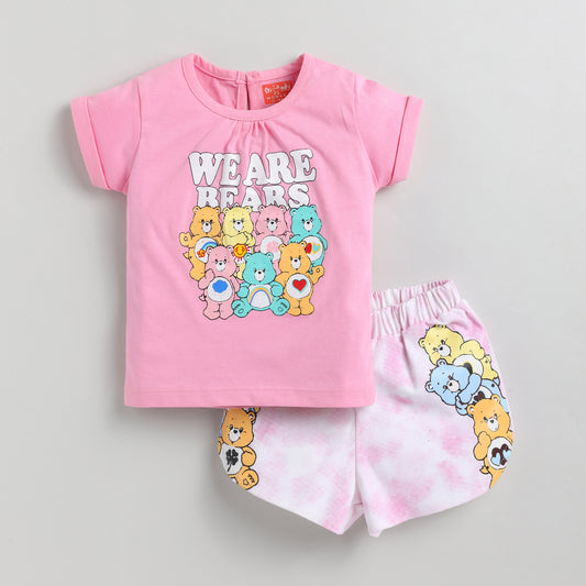 Bear Print Pink Top with Shorts
