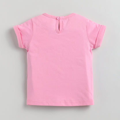 Bear Print Pink Top with Shorts