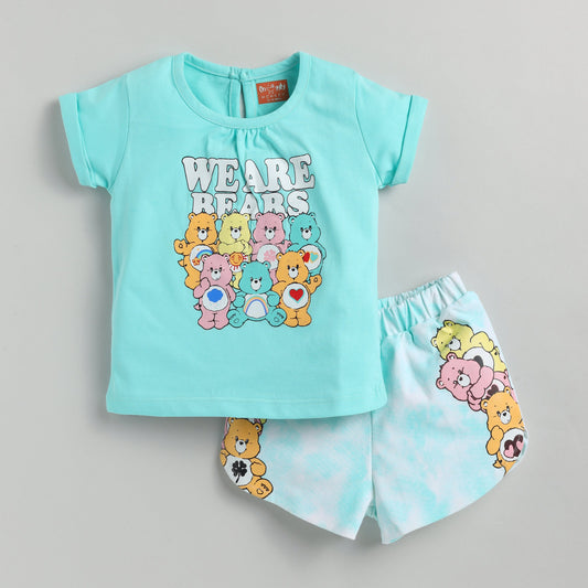 Bear Print Blue Top with Shorts