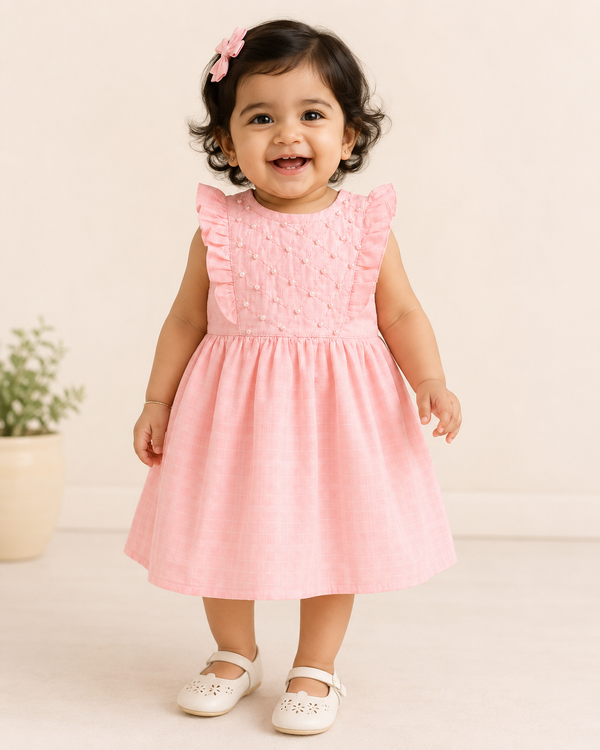 Pearl Embellished Ruffle Dress - Pink