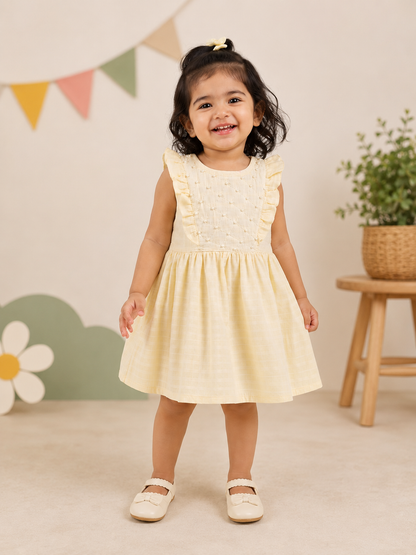 Pearl Embellished Ruffle Dress - Yellow