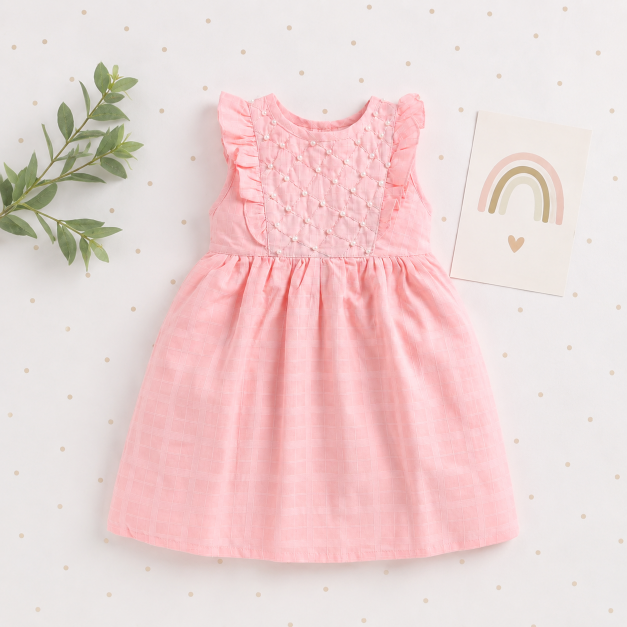 Pearl Embellished Ruffle Dress - Pink