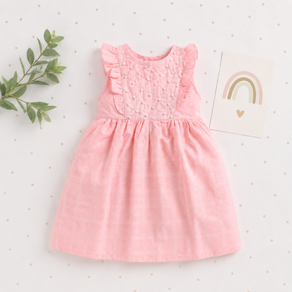 Pearl Embellished Ruffle Dress - Pink