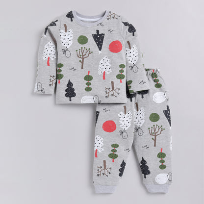Tree Print Full-Sleeves Sweat Shirt with Joggers